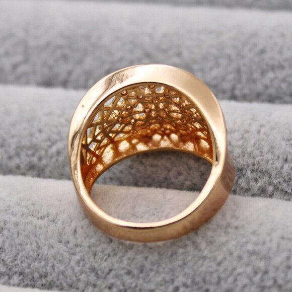 18K Yellow Gold Filled Wide Band Web White Diamond Zircon Ring Gorgeous Gift - Picture 12 of 12